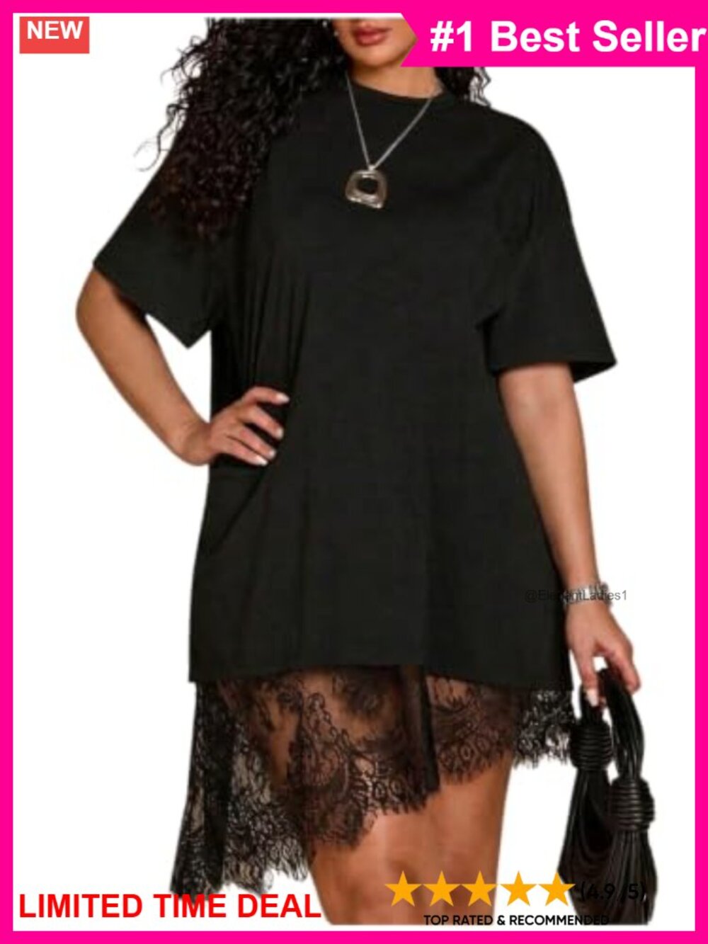 Plus Size Lace Tops Short Sleeve Asymmetrical Hem Tee Shirt Dress
